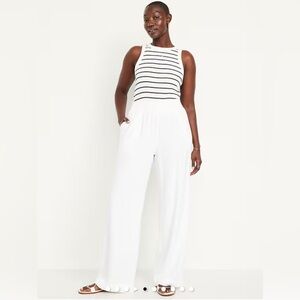 Old Navy High Rise Wide Leg White Linen Pants Size L
